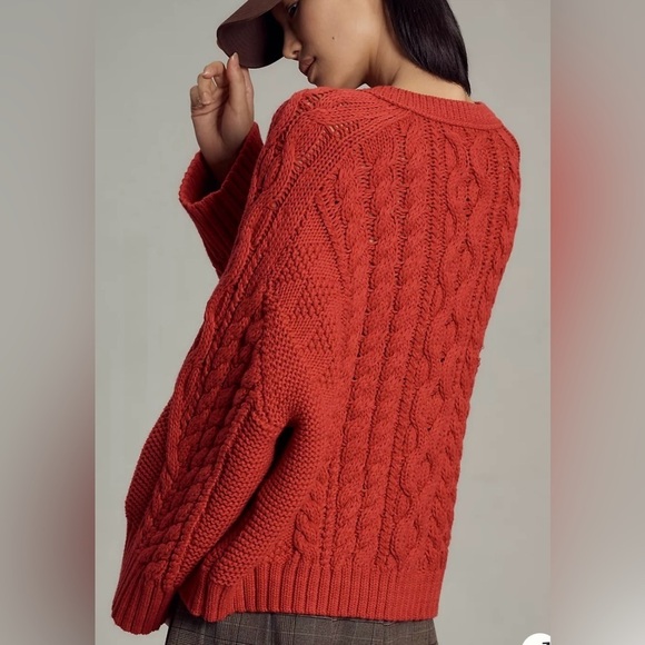 Anthropologie Maeve Red Cable Knit Wide Sleeve Sweater M - Picture 2 of 4